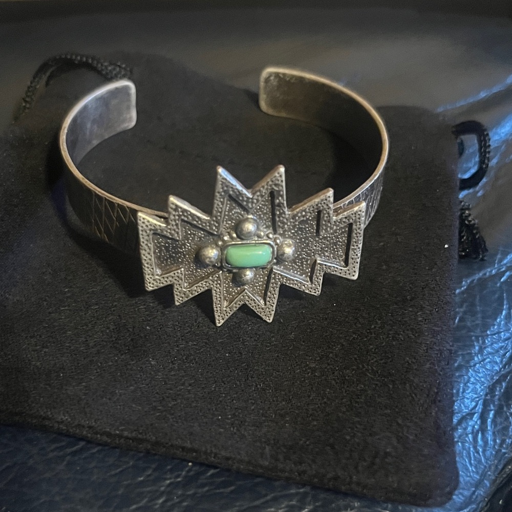 Silver Geometric Cuff Bracelet with Turquoise Accent
